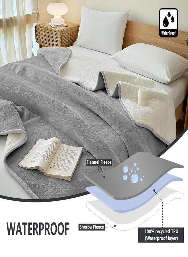 NSNLGSGC بطانية مقاومة للماء من NSNLGSGC للسرير، بطانيات شيربا مقاومة للماء للأزواج، بطانية فلانيل مقاومة للماء، حتى 60 أونصة (40 × 60، رمادي) - Image 2